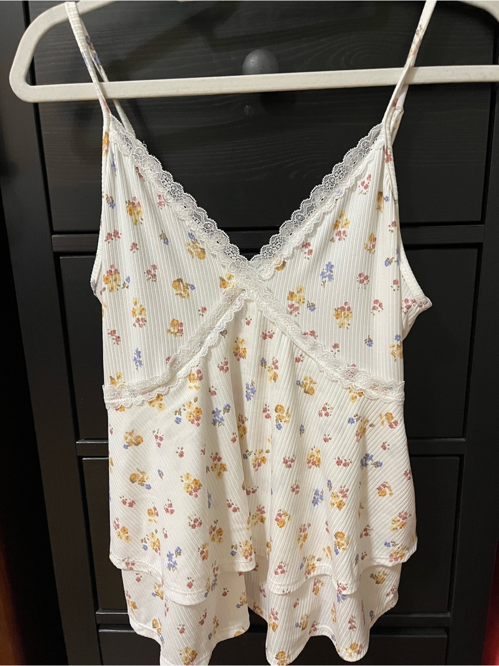 Ivory Floral Lace-Trim Ribbed Cami